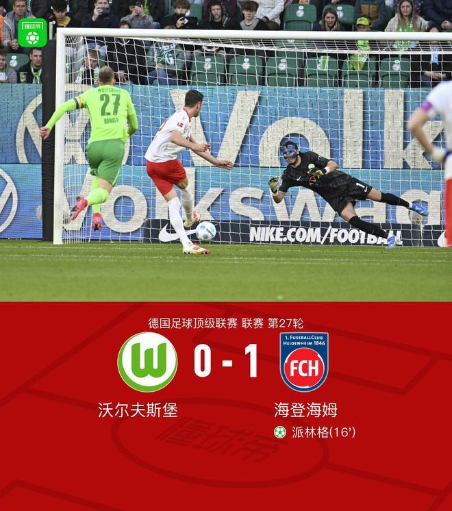 海登海姆勝狼堡，派林格點(diǎn)射得勝